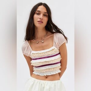 🌸 #4081-7.  Kimchi Blue Ruffled Blouse in Cream and Purple